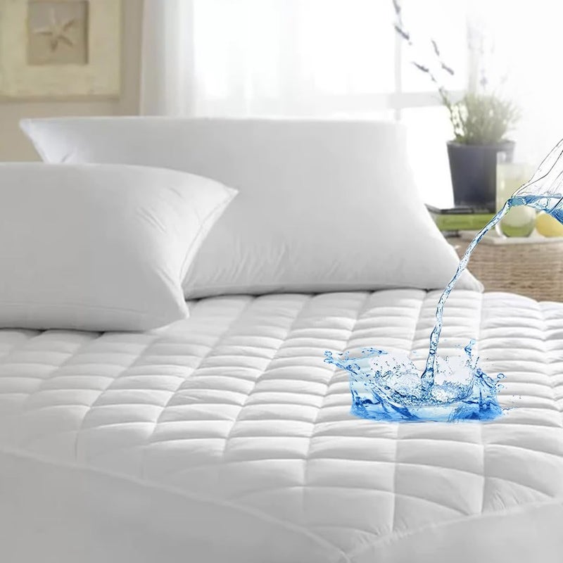 Abstract Waterproof Mini Crib Mattress Protector - Quilted, Fitted Cover for Bassinet - Breathable Crib Mattress Pad - Noiseless- Machine Washable - 24" x 38" Mini Crib, White - Image 1